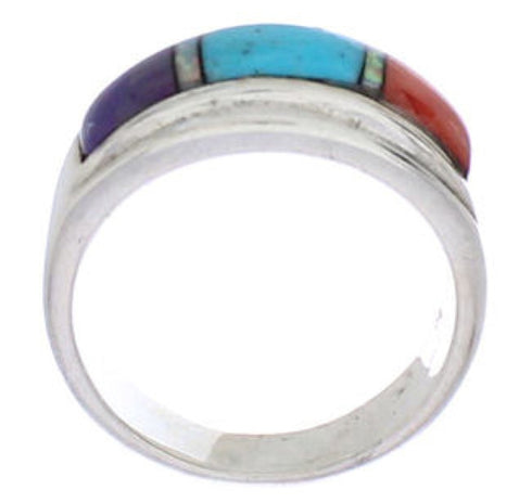 Southwest Sterling Silver Multicolor Inlay Ring Size 8-3/4 UX36164